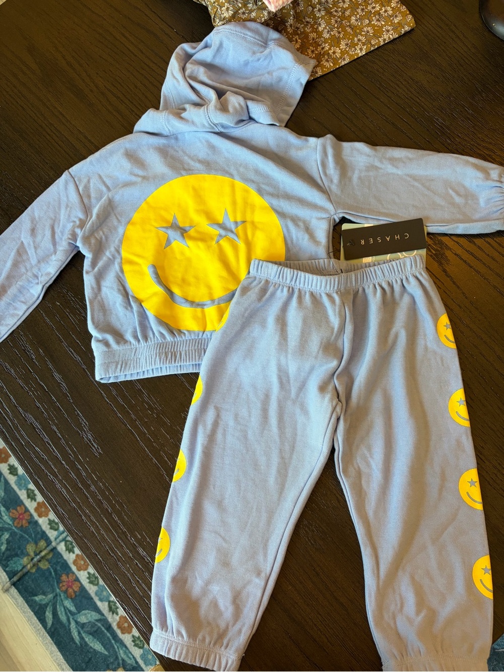 Chaser Kids BluHoodie & Joggers Set with Yellow Starry Smileys